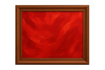 Abstract red painting in wooden frame on transparent background, conveying passion, emotion, and modern art concepts