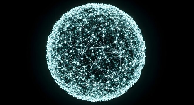Global network connection, data points, abstract technology sphere, digital future, interconnected world concept.