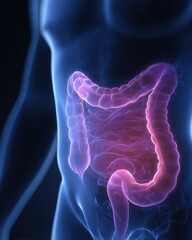 human digestive system showing constipation issue, medical educational style