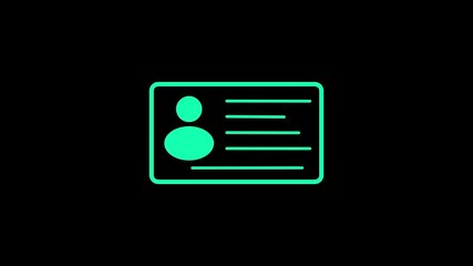 Green ID Card Icon with Person Silhouette and Lines on Black Background ID card identification