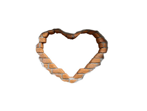 Heart shaped brick wall opening with rough edges, isolated on transparent background, symbolizing love, romance, and creativity in architecture or design concepts