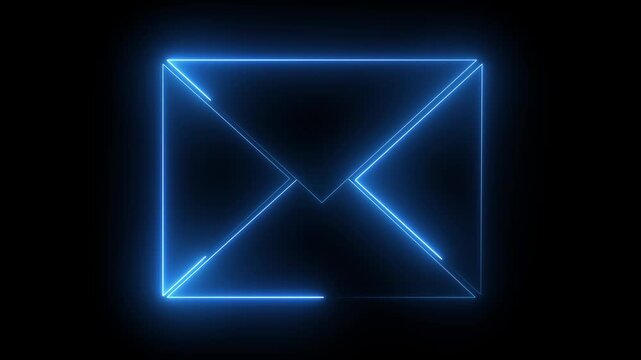 Glowing neon message box icon animation video notice receive massage animated sign symbol. Message mail box, 4k. Pulsing Neon blue Message Box Animation: Glowing Mail Inbox Icon on black background.