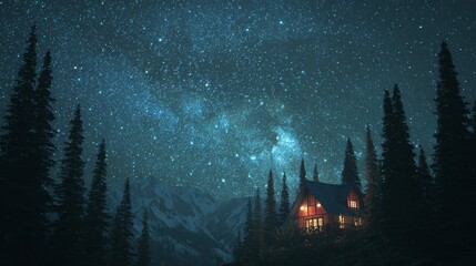 Vector illustration of a mosque silhouette against a dark blue night sky with a bright moon and stars