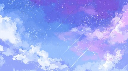 Bright blue sky with white fluffy clouds on a sunny summer day