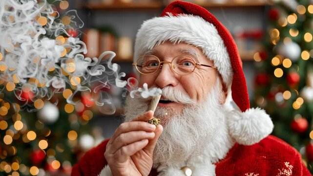 Video of jubilant laughing Santa Claus smoking weed joint, setting bad example
