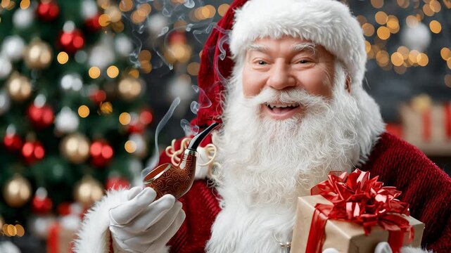 Video of Santa Claus smoking old pipe