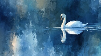 Graceful white swans on the water, their beautiful reflection visible on the lake