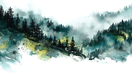 Abstract grunge blue sky background with snowy pine tree branches and cold winter landscape scene