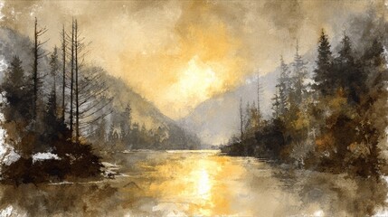 Winter sunrises and sunsets paint the misty forest landscape with light over water, snow, and cold trees