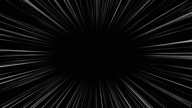 White anime speed lines comic motion on black. Cartoon comic fast motion video, manga speed line motion animation, lines moving fast, dynamic high speed lines, flash action  Superhero action. 4k