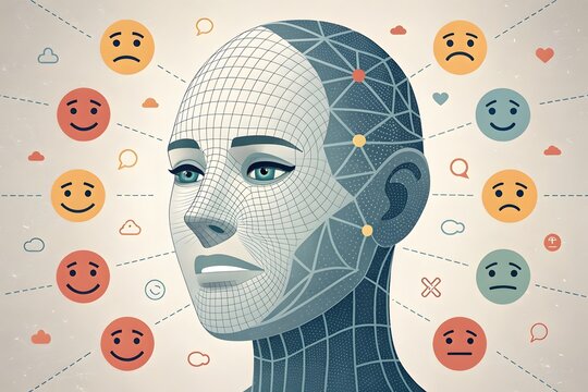 Artificial intelligence processing human emotions with data visualization concept