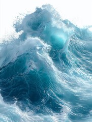 Fototapeta premium AI generator images of powerful blue ocean wave breaks against a clean white background concept nature ocean waves power blue, large ocean wave breaking, a spectacular natural phenomenon, moves into 
