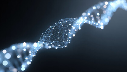 Abstract futuristic DNA helix with glowing molecule structure. digital representation of gene and genetic information for science, technology and biotechnology concepts