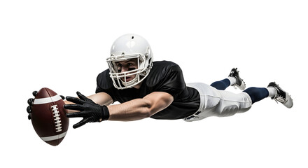 Football Player Diving for a Catch in White Background