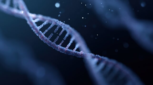 DNA helix surrounded by nanobots repairing genetic code