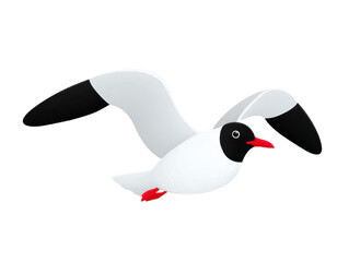 Fototapeta premium Black headed gull flying bird white red beak red feet isolated animal wildlife illustration cartoon nature wing feather avian sea bird sky freedom migration summer cute drawing vector graphic beak