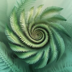 Abstract green fractal spiral pattern resembling a fern frond or seashell in nature