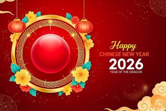 Festive chinese new year 2026 dragon theme golden circle design