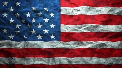 Close up textured detail of the american flag with stars and stripes waving gently