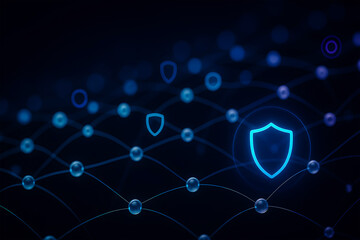 Abstract network security background with shield icons and nodes