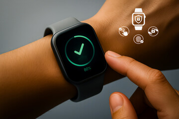 Person using a smartwatch for a security authentication check