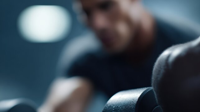 fitness trainer guiding client through dumbbell workout, motivation, sweat and focus, gym background