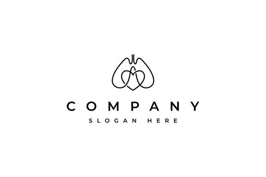 lung health care logo design vector illustration with love heart symbol icon linear outline style concept
