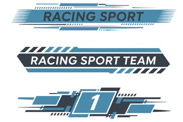 Sport car decal and stripe vector set. Collection of racing stripe designs for car wraps, speed line graphics, motorsport decals, automotive illustrations, and custom vehicle decoration projects