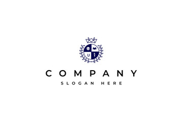 University school academy logo with open book, graduation hat and torch icons in classic style. Education emblem or label design inspiration