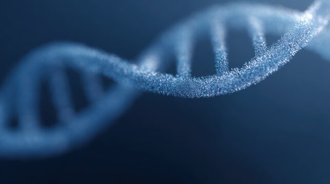 3D render of human DNA helix glowing in blue light, genetic science concept