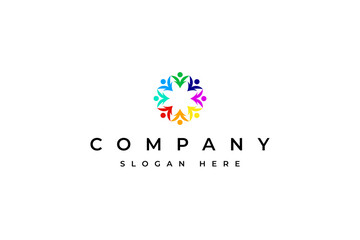People group logo design colorful for community, coaching and teamwork vector logo template