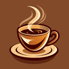 Obraz premium A steaming cup of coffee on a saucer with a brown background