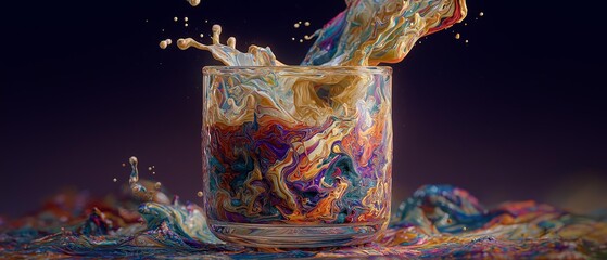 AI generator images of paint splash, Color Splash photography. Tea, coffee, and other vibrant and colorful drinks splash beautifully out of the glass.
