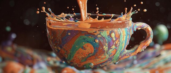 AI generator images of paint splash, Color Splash photography. Tea, coffee, and other vibrant and colorful drinks splash beautifully out of the glass.