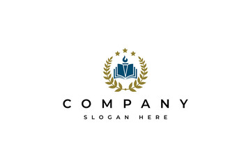 Education logo design template. with open book with torch icons in classic style concept
