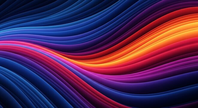 Vibrant abstract wavy lines with a colorful gradient of blue, purple, and orange, digital art