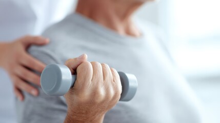 patient doing physiotherapy exercise with trainer, rehabilitation concept, clinical background,