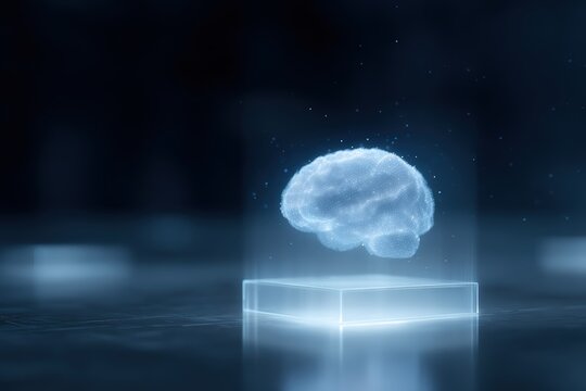 brain floating in holographic data cube, futuristic science interface - Powered by Adobe