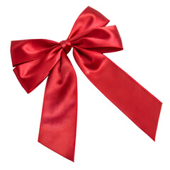 “Elegant Red Satin Bow Tied Neatly on White Background – Luxury Gift Ribbon Decoration”