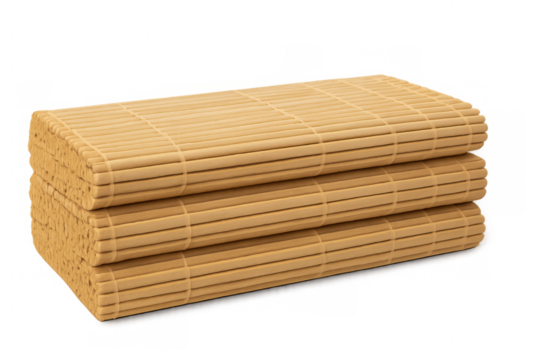 Stacked bamboo sushi mats or placemats for oriental dining decor on transparent background - Powered by Adobe