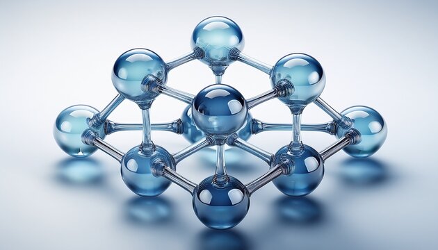 transparent glass molecular structure with five atoms isolated on white background - Powered by Adobe