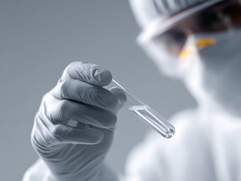 scientist in protective gear working with test tubes