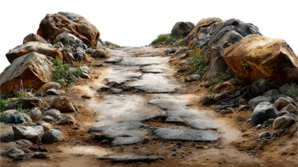 Path Through Stone and Earth: The winding, weathered path invites exploration through a rugged landscape, its rough textures and earthy tones whispering tales of journeys and resilience.