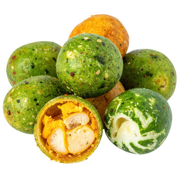 Choritos a la chalaca appetizer, featuring fresh mussels with a citrus and corn salad, isolated on a clean white background