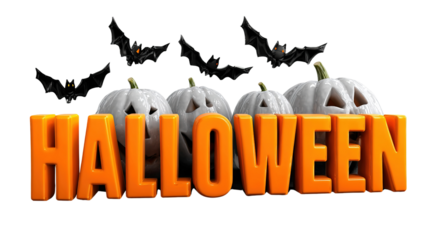 Halloween Celebration: A spooky scene with pumpkins, bats and halloween typography, perfect for a festive and eerie design.