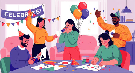 Diverse Friends Celebrating Joyful Party Together.