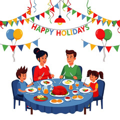 Festive Family Gathering Celebrating Happy Holidays Together.