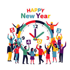 Happy New Year Celebration Around a Clock.
