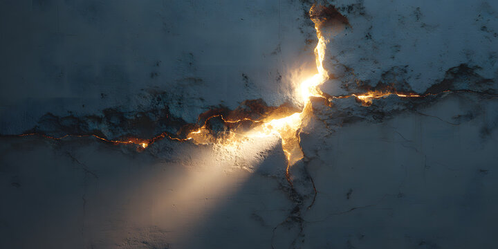 Illuminated Crack: The sun's light pierces through a jagged crack, casting a warm glow, revealing the textures of the stone's surface, a stunning display of nature's power.