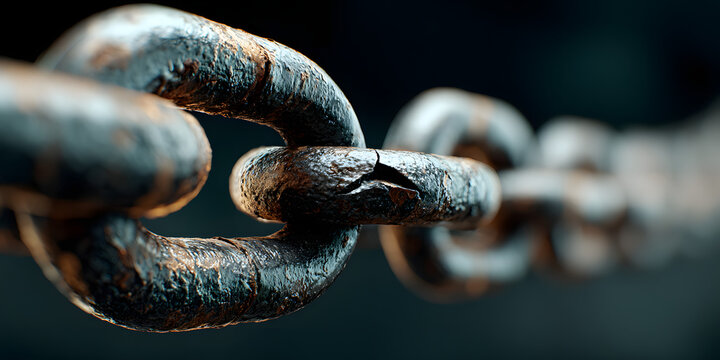 Rustic Chain: A macro shot showcases the robust detail and texture of a weathered metal chain link, a testament to endurance and history. 